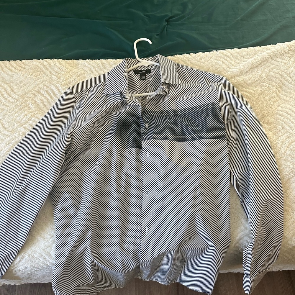 Alfani Men's Black and White Striped Shirt Jacket